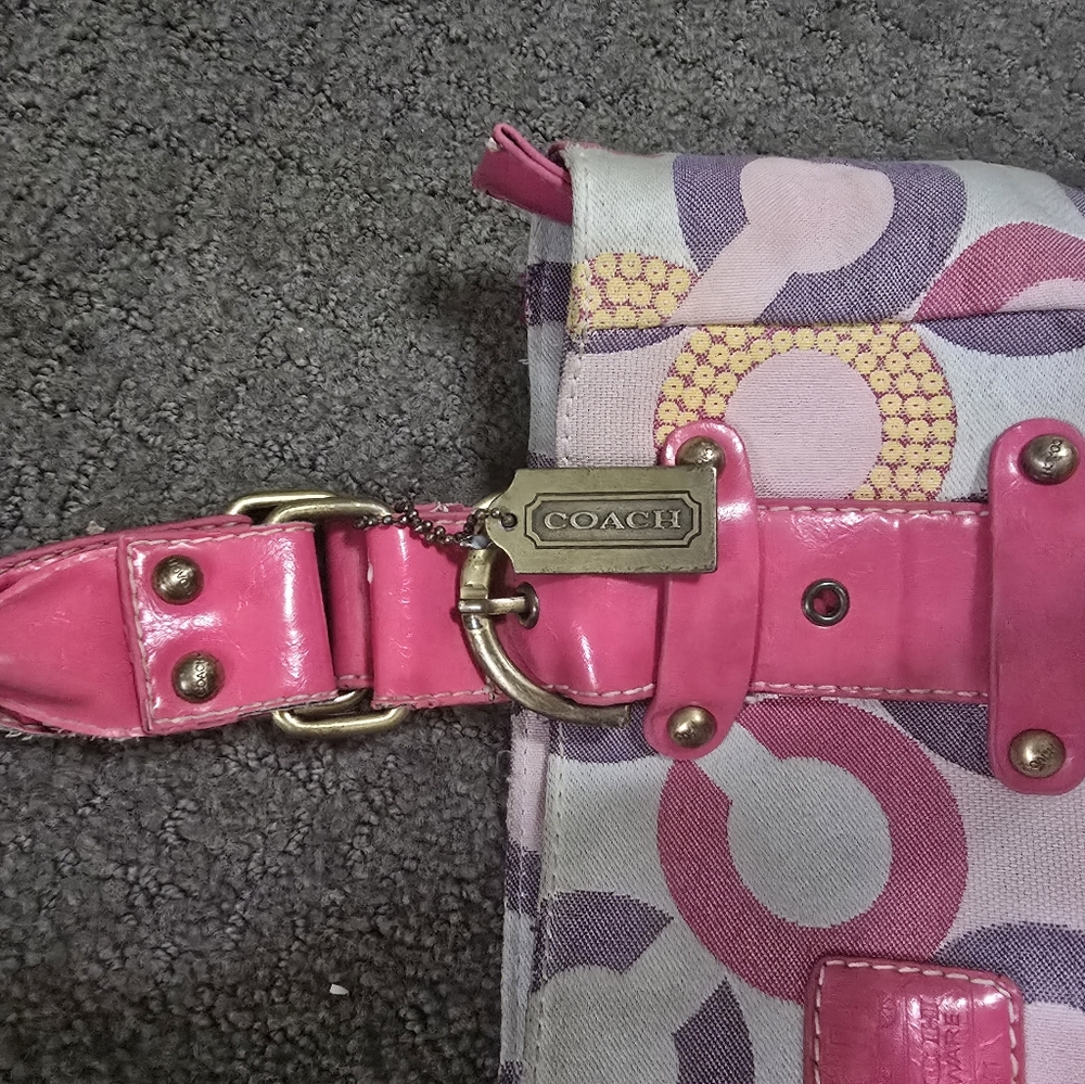 Vintage COACH Pink Patterned Tote Bag with Pink Trim - Picture 10 of 13